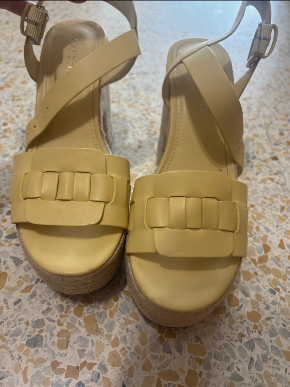 Marc Fisher Yellow Woven-Detail Espadrille Platform Sandals viga 7